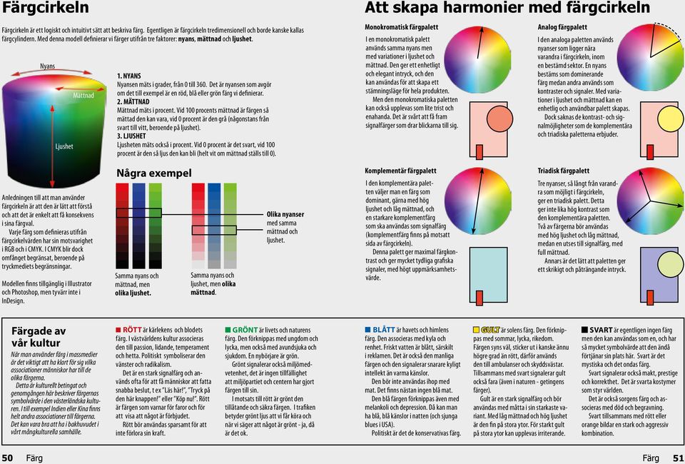 Det är nyansen som avgör om det till exempel är en röd, blå eller grön färg vi definierar. 2. MÄTTNAD Mättnad mäts i procent.