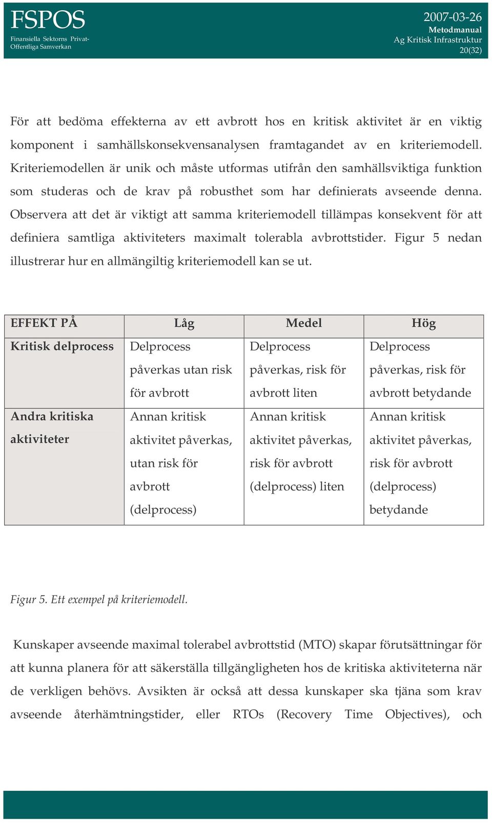 Observera att det är viktigt att samma kriteriemodell tillämpas konsekvent för att definiera samtliga aktiviteters maximalt tolerabla avbrottstider.