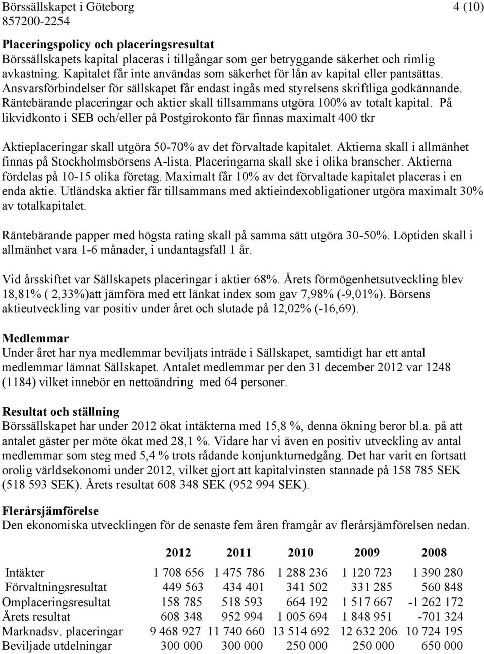 Räntebärande placeringar och aktier skall tillsammans utgöra 100% av totalt kapital.