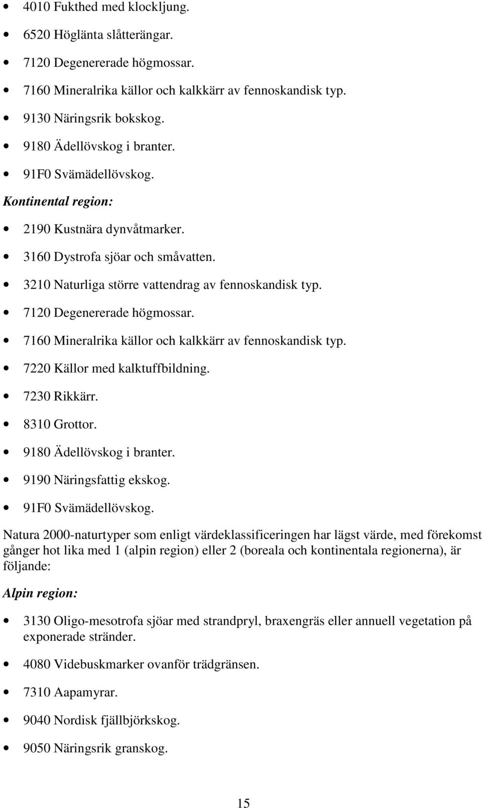 7160 Mineralrika källor och kalkkärr av fennoskandisk typ. 7220 Källor med kalktuffbildning. 7230 Rikkärr. 8310 Grottor. 9180 Ädellövskog i branter. 9190 Näringsfattig ekskog. 91F0 Svämädellövskog.