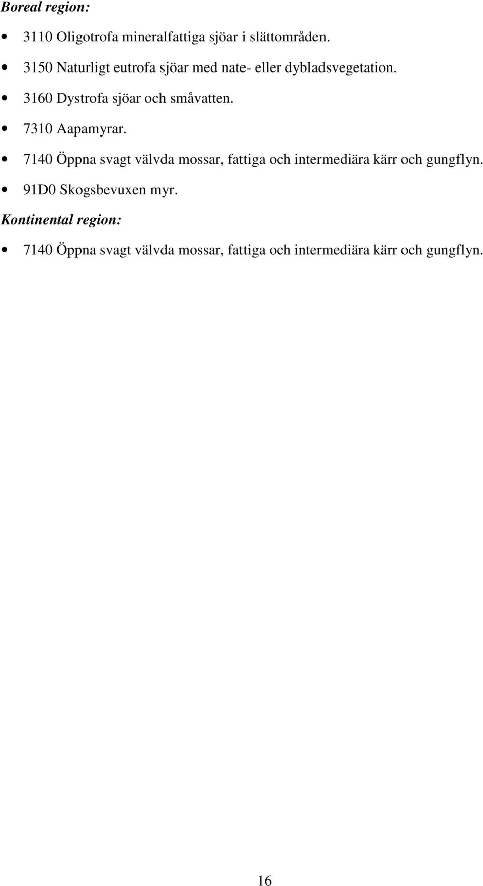3160 Dystrofa sjöar och småvatten. 7310 Aapamyrar.