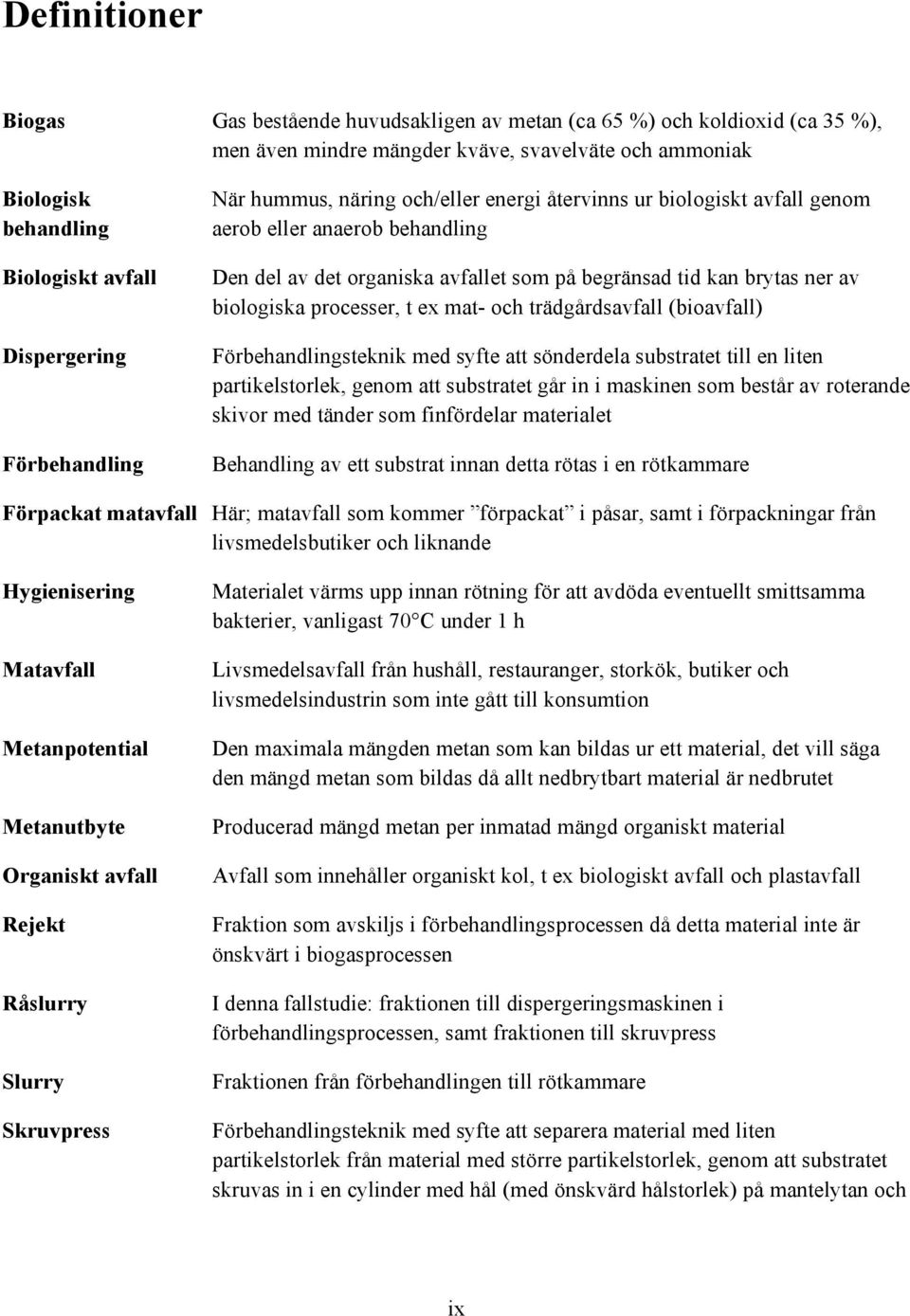 biologiska processer, t ex mat- och trädgårdsavfall (bioavfall) Förbehandlingsteknik med syfte att sönderdela substratet till en liten partikelstorlek, genom att substratet går in i maskinen som