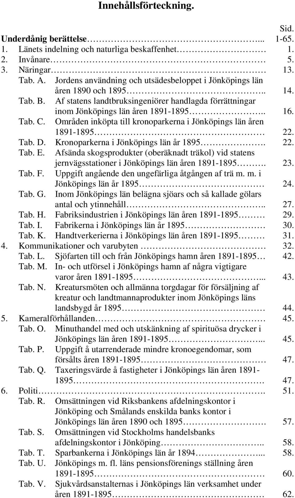 Områden inköpta till kronoparkerna i Jönköpings län åren 1891-1895 22. Tab. D. Kronoparkerna i Jönköpings län år 1895. 22. Tab. E.