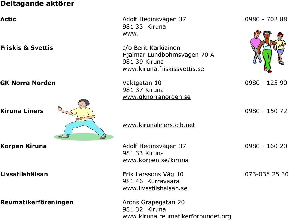 se GK Norra Norden Vaktgatan 10 0980-125 90 981 37 Kiruna www.gknorranorden.se Kiruna Liners 0980-150 72 www.kirunaliners.cjb.