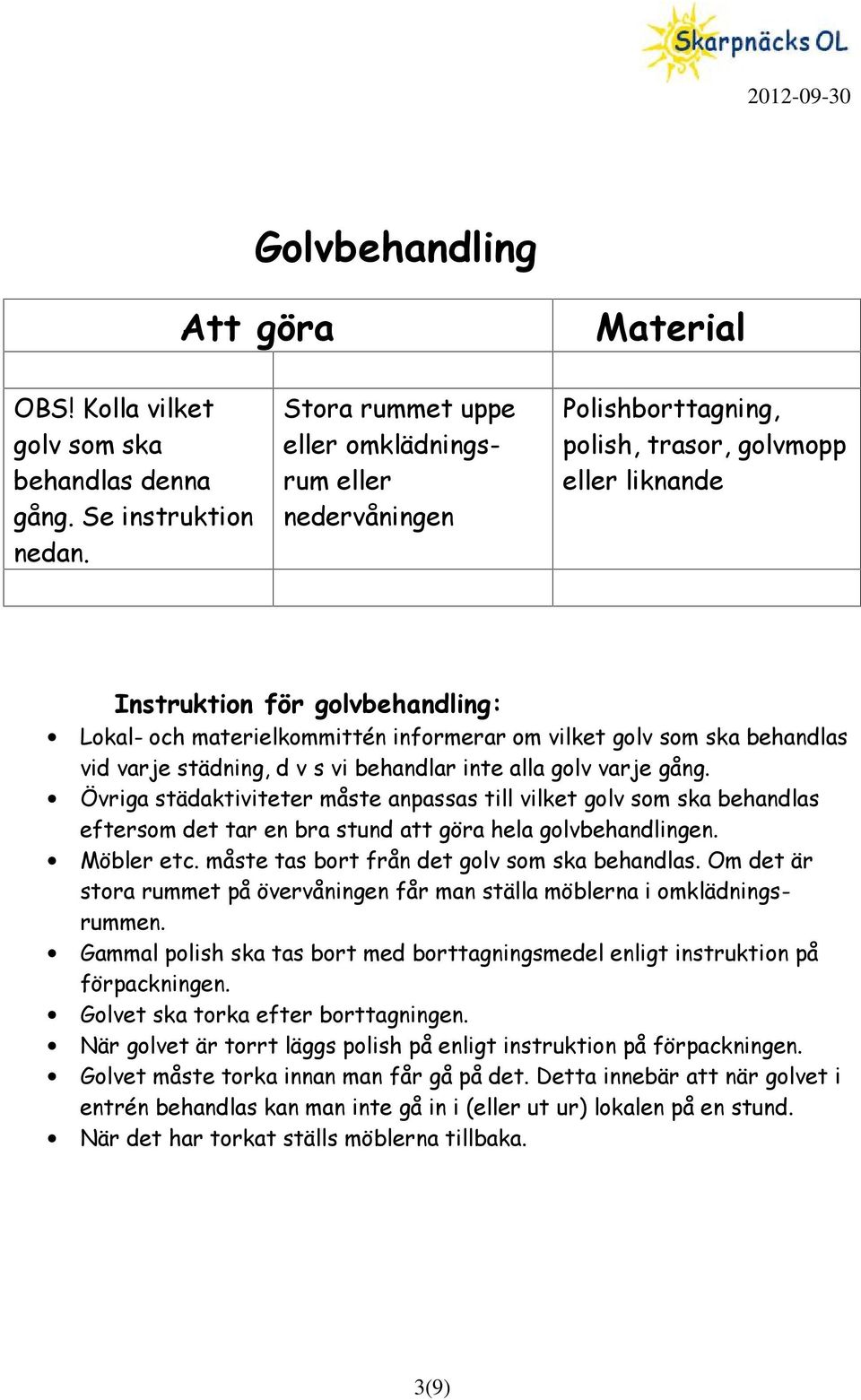 behandlas vid varje städning, d v s vi behandlar inte alla golv varje gång.