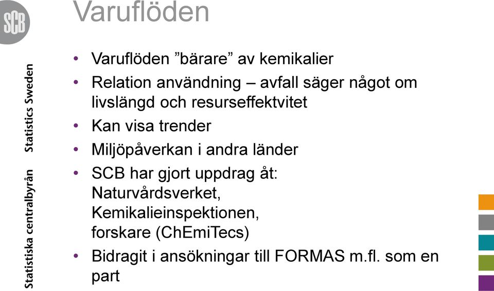 andra länder SCB har gjort uppdrag åt: Naturvårdsverket,