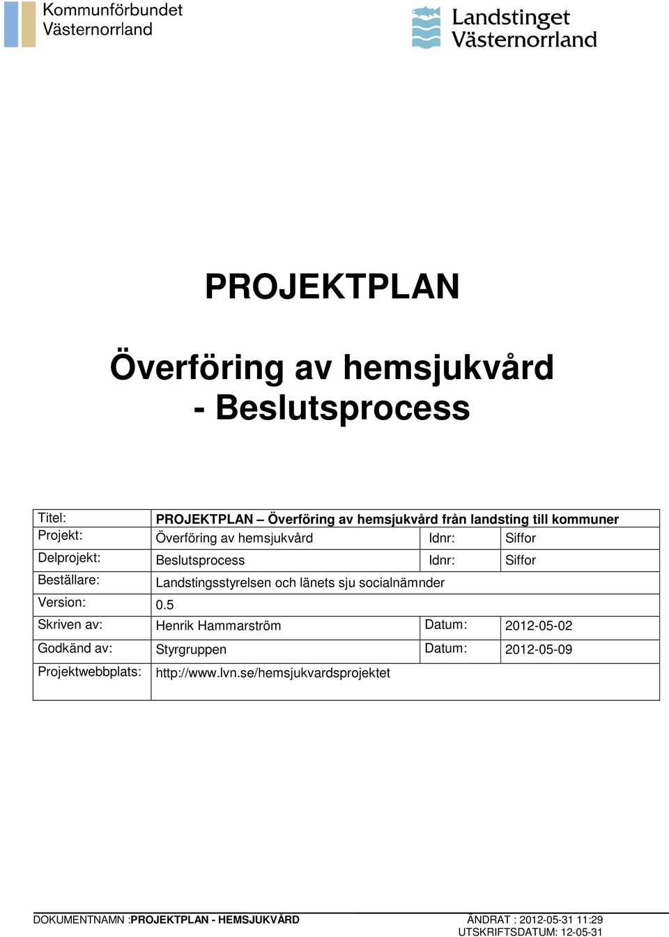 Landstingsstyrelsen och länets sju socialnämnder Version: 0.