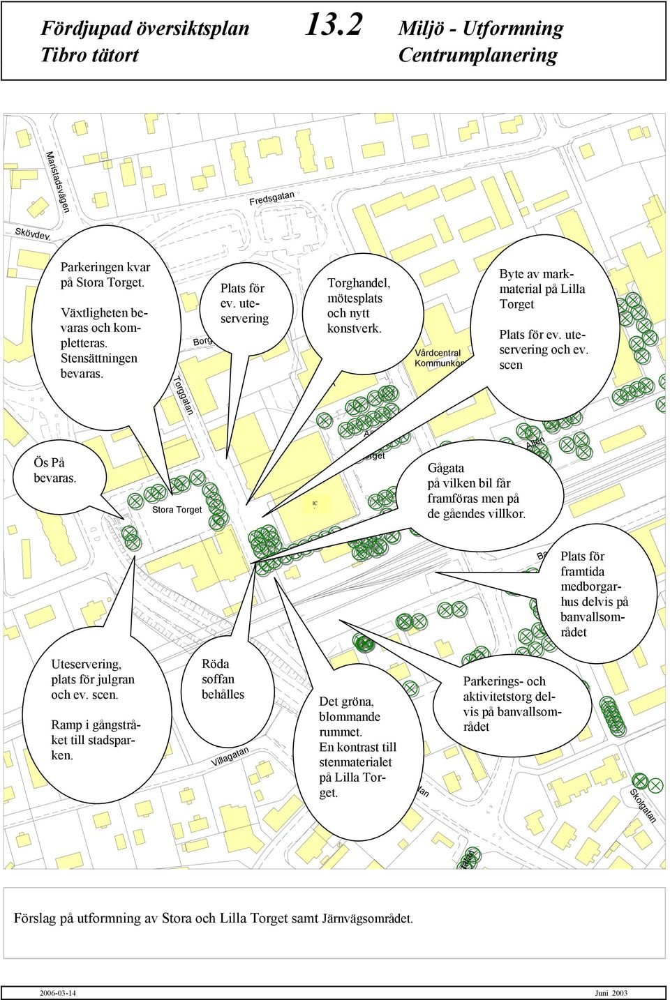 uteservering Röda soffan behålles Villagatan Centrumgatan ICA Allé Torget Gågata på vilken bil får framföras men på de gåendes villkor.