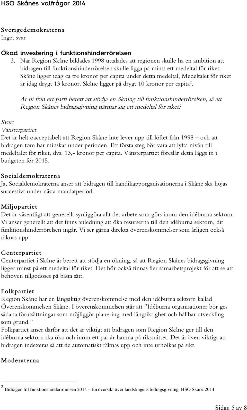 Skåne ligger idag ca tre kronor per capita under detta medeltal, Medeltalet för riket är idag drygt 13 kronor. Skåne ligger på drygt 10 kronor per capita 2.