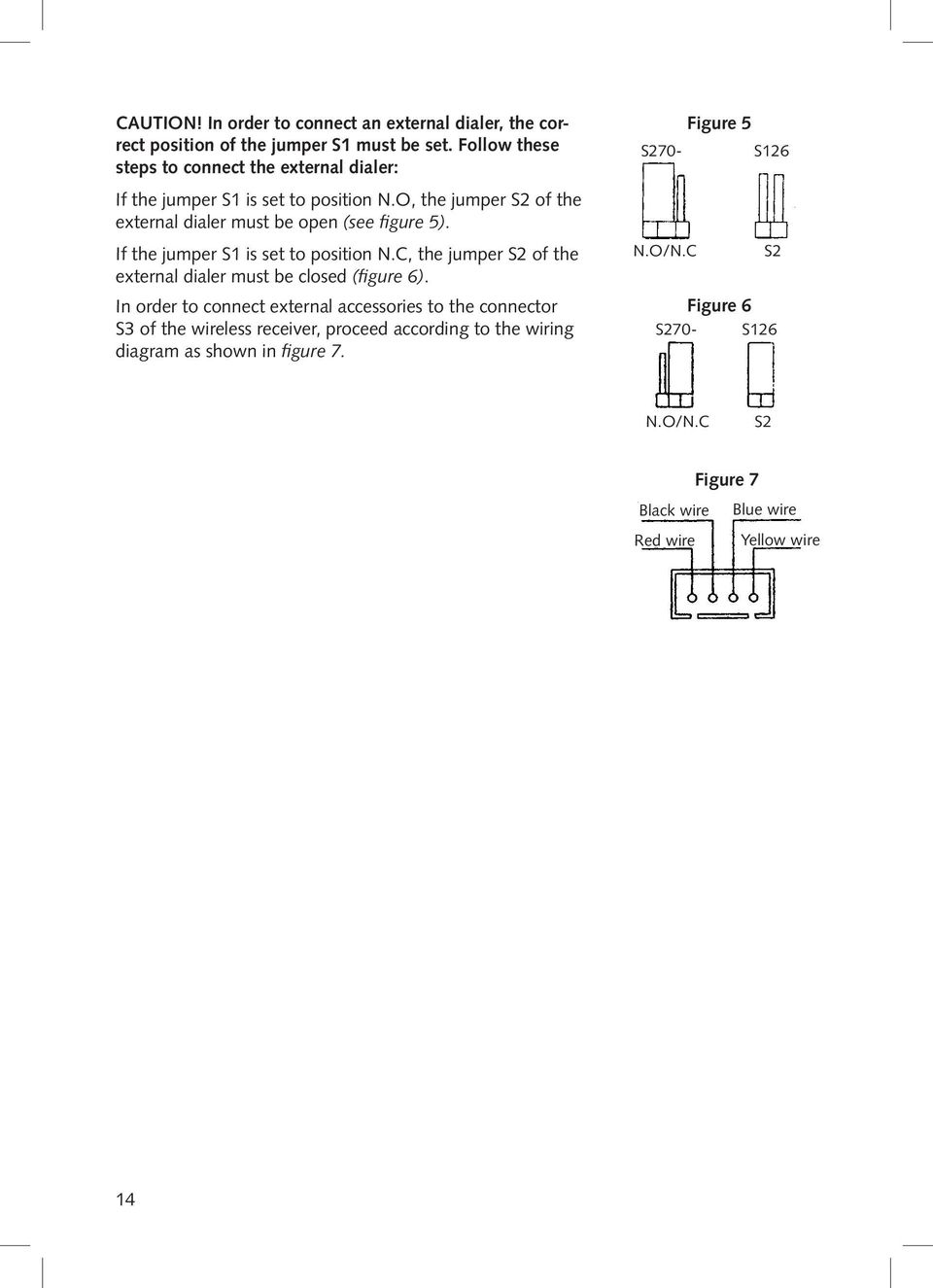 If the jumper S1 is set to position N.C, the jumper S2 of the external dialer must be closed (figure 6).