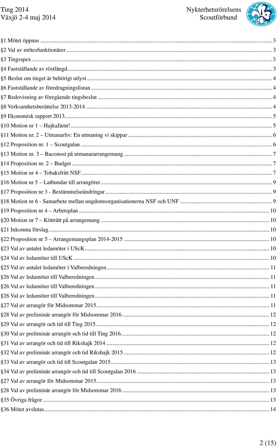 2 Utmanarliv: En utmaning vi skippar... 6 12 Proposition nr. 1 Scoutgalan... 6 13 Motion nr. 3 Baconost på utmanararrangemang... 7 14 Proposition nr. 2 Budget... 7 15 Motion nr 4 Tobaksfritt NSF.