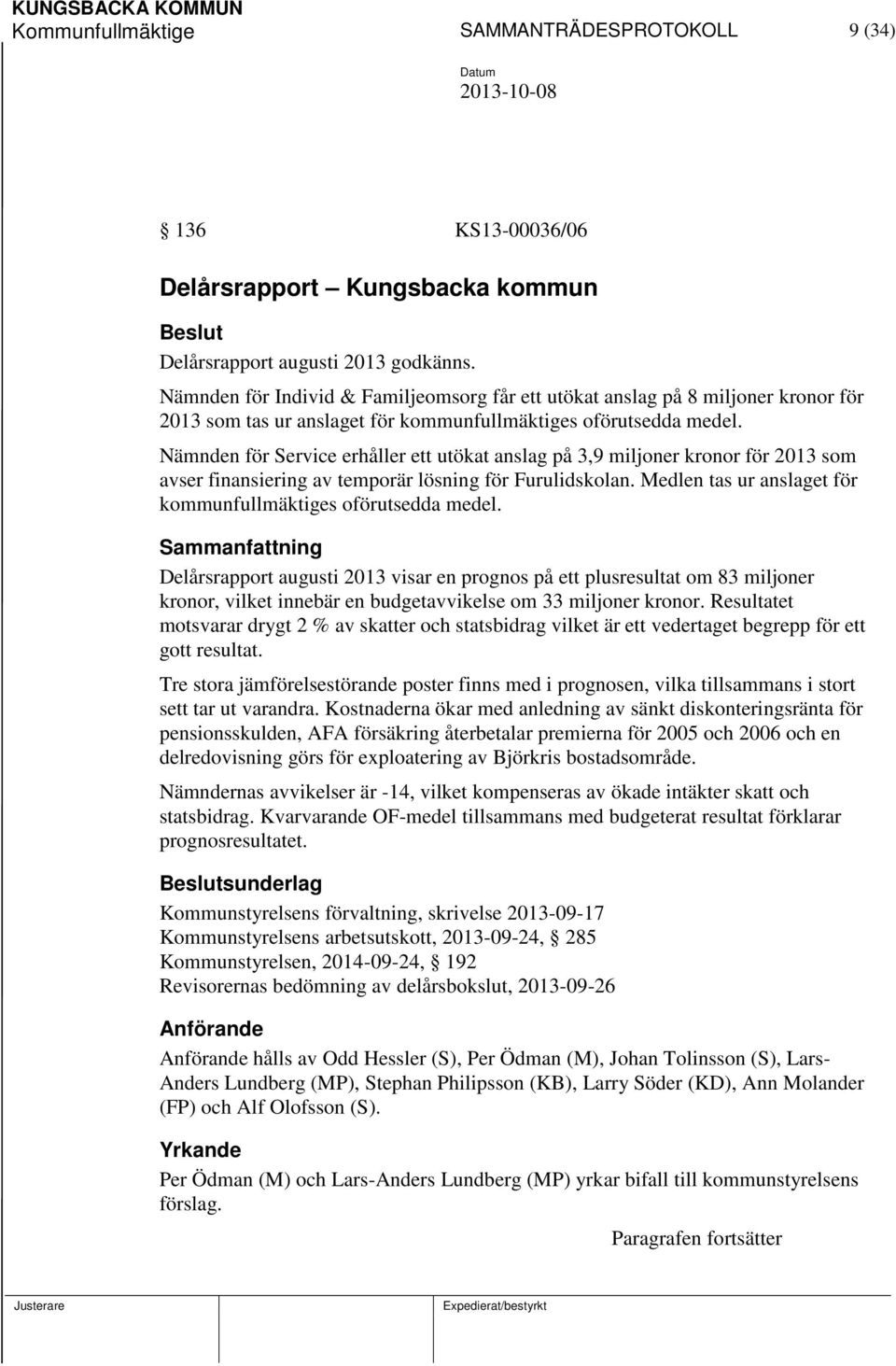 Nämnden för Service erhåller ett utökat anslag på 3,9 miljoner kronor för 2013 som avser finansiering av temporär lösning för Furulidskolan.