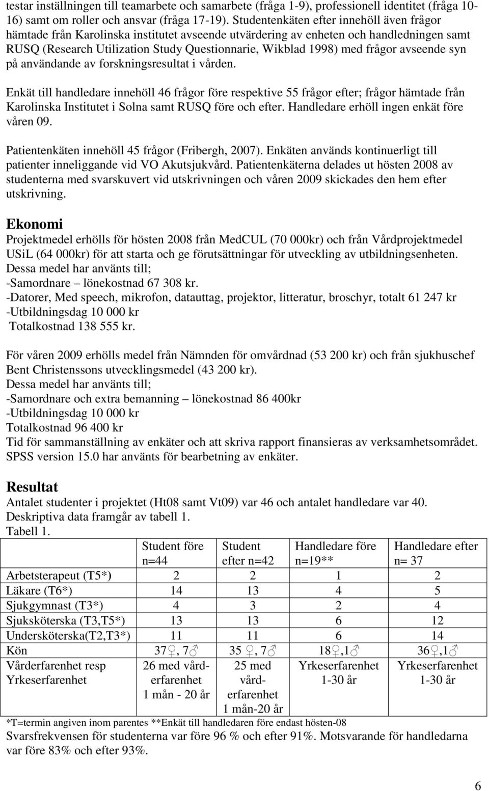 frågor avseende syn på användande av forskningsresultat i vården.