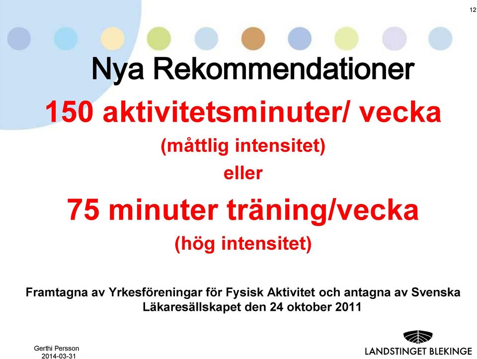 Framtagna av Yrkesföreningar för Fysisk Aktivitet och antagna av