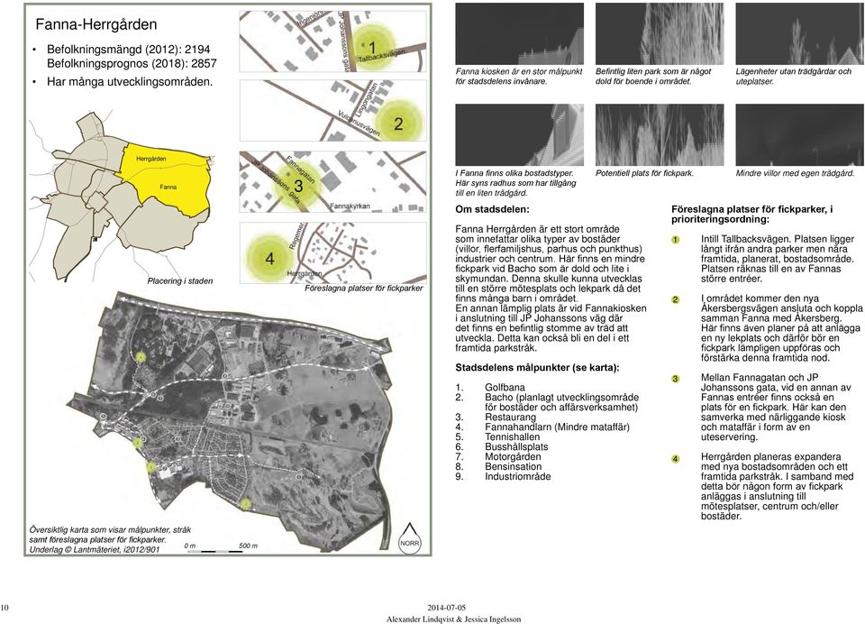 Här syns radhus som har tillgång till en liten trädgård. Potentiell plats för fickpark. Mindre villor med egen trädgård.