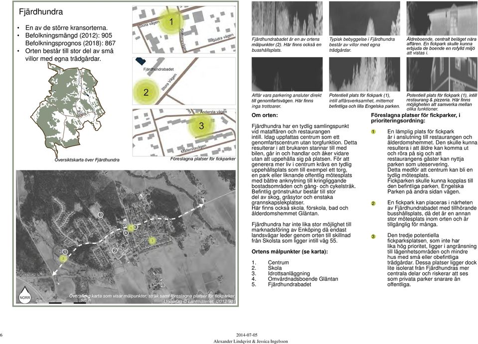 En fickpark skulle kunna erbjuda de boende en rofylld miljö att vistas i. Översiktskarta över Fjärdhundra Affär vars parkering ansluter direkt till genomfartsvägen. Här finns inga trottoarer.