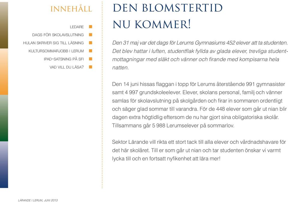 Den 14 juni hissas flaggan i topp för Lerums återstående 991 gymnasister samt 4 997 grundskoleelever.