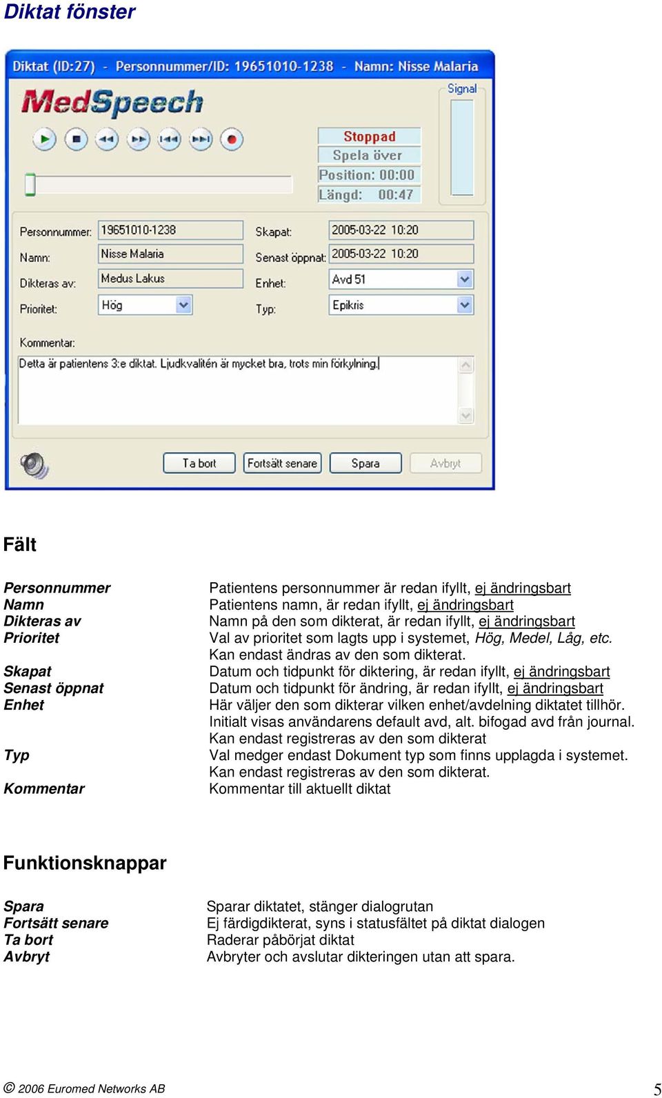 Datum ch tidpunkt för diktering, är redan ifyllt, ej ändringsbart Datum ch tidpunkt för ändring, är redan ifyllt, ej ändringsbart Här väljer den sm dikterar vilken enhet/avdelning diktatet tillhör.