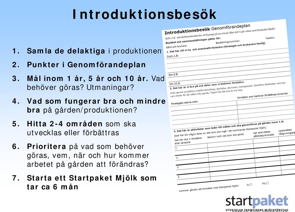 Vad som fungerar bra och mindre bra på gården/produktionen? 5.