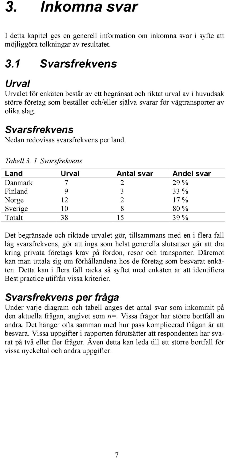 Svarsfrekvens Nedan redovisas svarsfrekvens per land. Tabell 3.