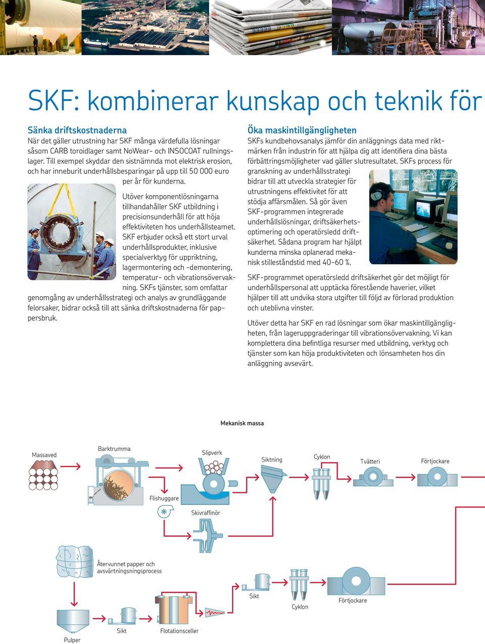 Utöver komponentlösningarna tillhandahåller SKF utbildning i precisionsunderhåll för att höja effektiviteten hos underhållsteamet.