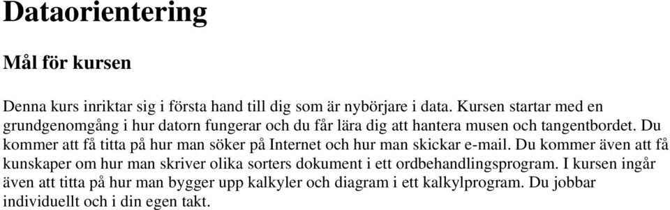 Du kommer att få titta på hur man söker på Internet och hur man skickar e-mail.