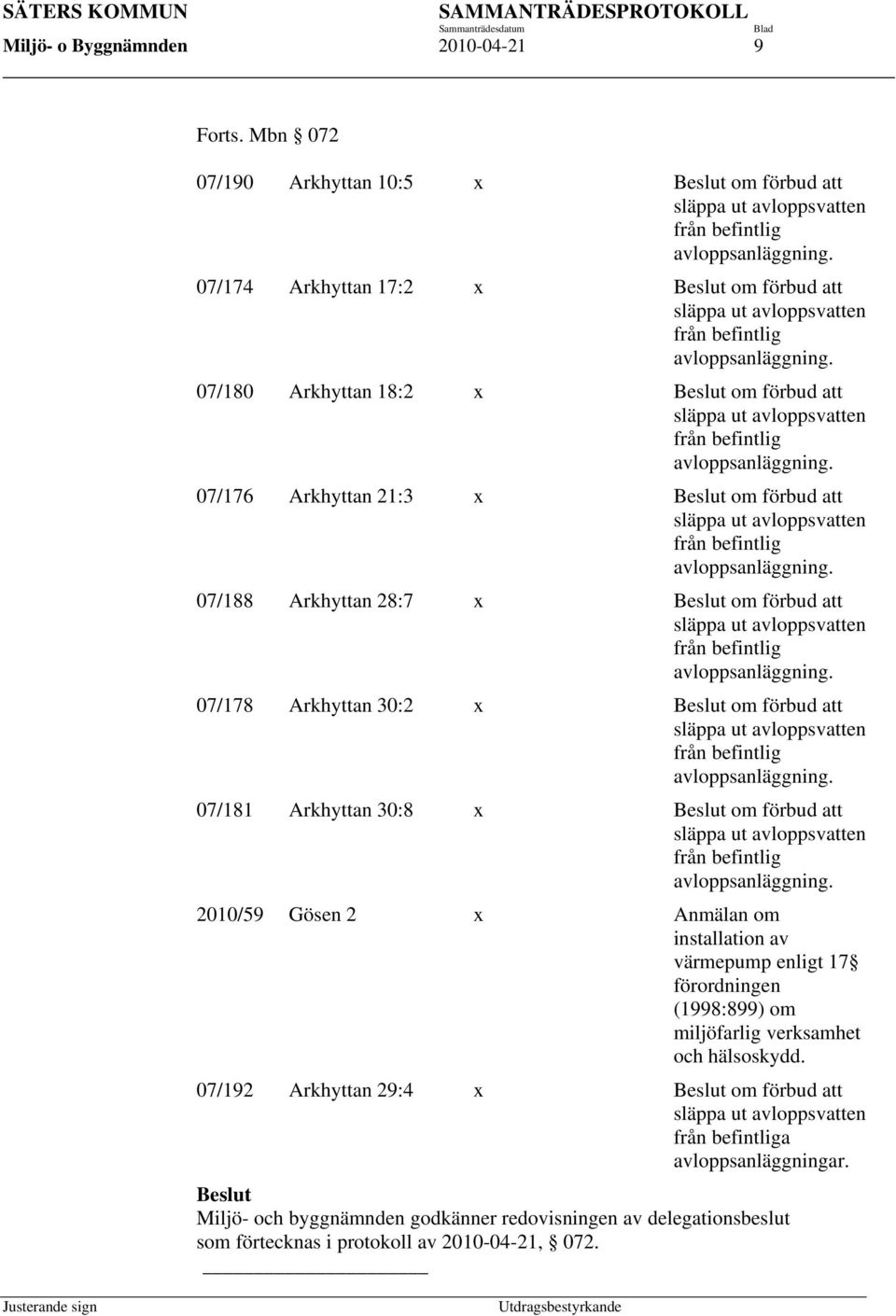 07/180 Arkhyttan 18:2 x Beslut om förbud att släppa ut avloppsvatten från befintlig avloppsanläggning.