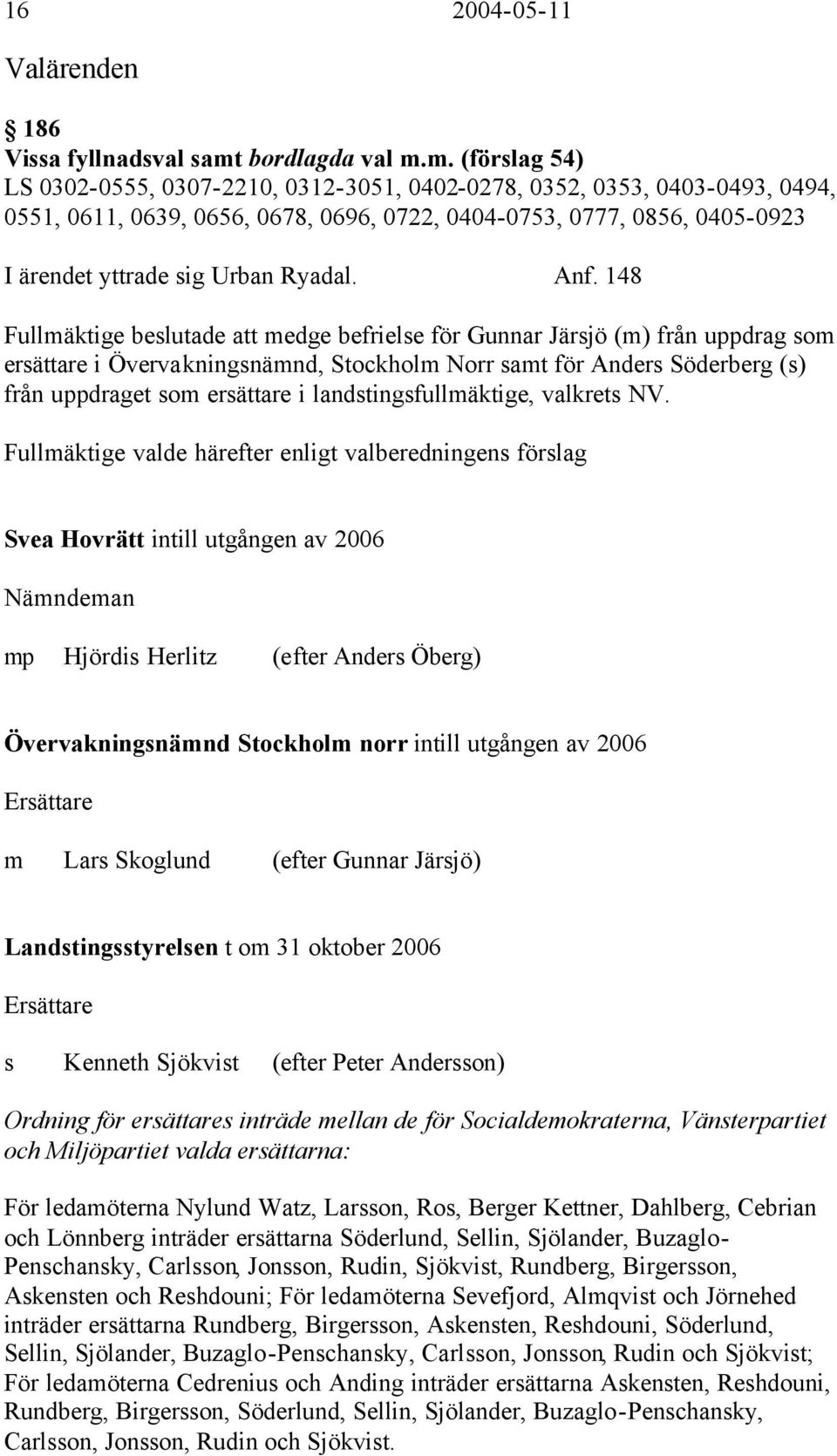 m. (förslag 54) LS 0302-0555, 0307-2210, 0312-3051, 0402-0278, 0352, 0353, 0403-0493, 0494, 0551, 0611, 0639, 0656, 0678, 0696, 0722, 0404-0753, 0777, 0856, 0405-0923 I ärendet yttrade sig Urban