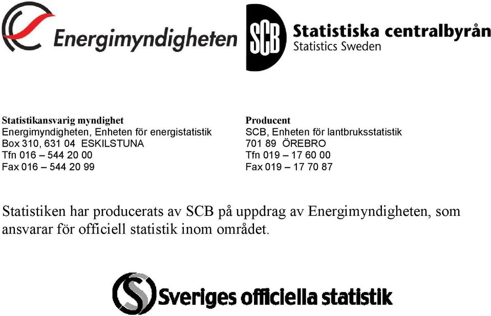 lantbruksstatistik 701 89 ÖREBRO Tfn 019 17 60 00 Fax 019 17 70 87 Statistiken har