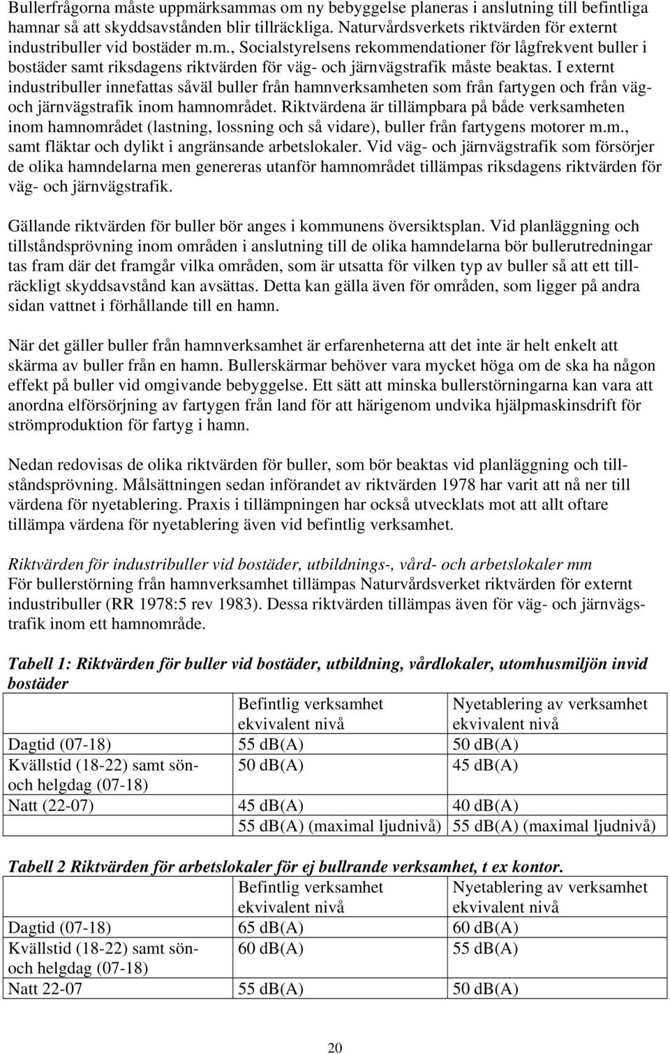 m., Socialstyrelsens rekommendationer för lågfrekvent buller i bostäder samt riksdagens riktvärden för väg- och järnvägstrafik måste beaktas.