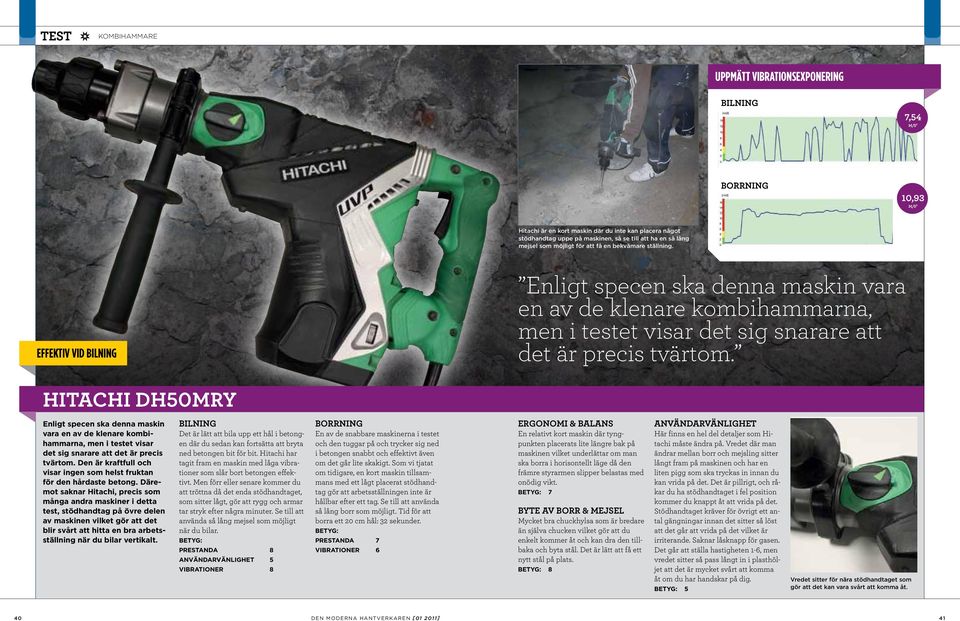 Hitachi DH50MRY Enligt specen ska denna maskin vara en av de klenare kombihammarna, men i testet visar det sig snarare att det är precis tvärtom.