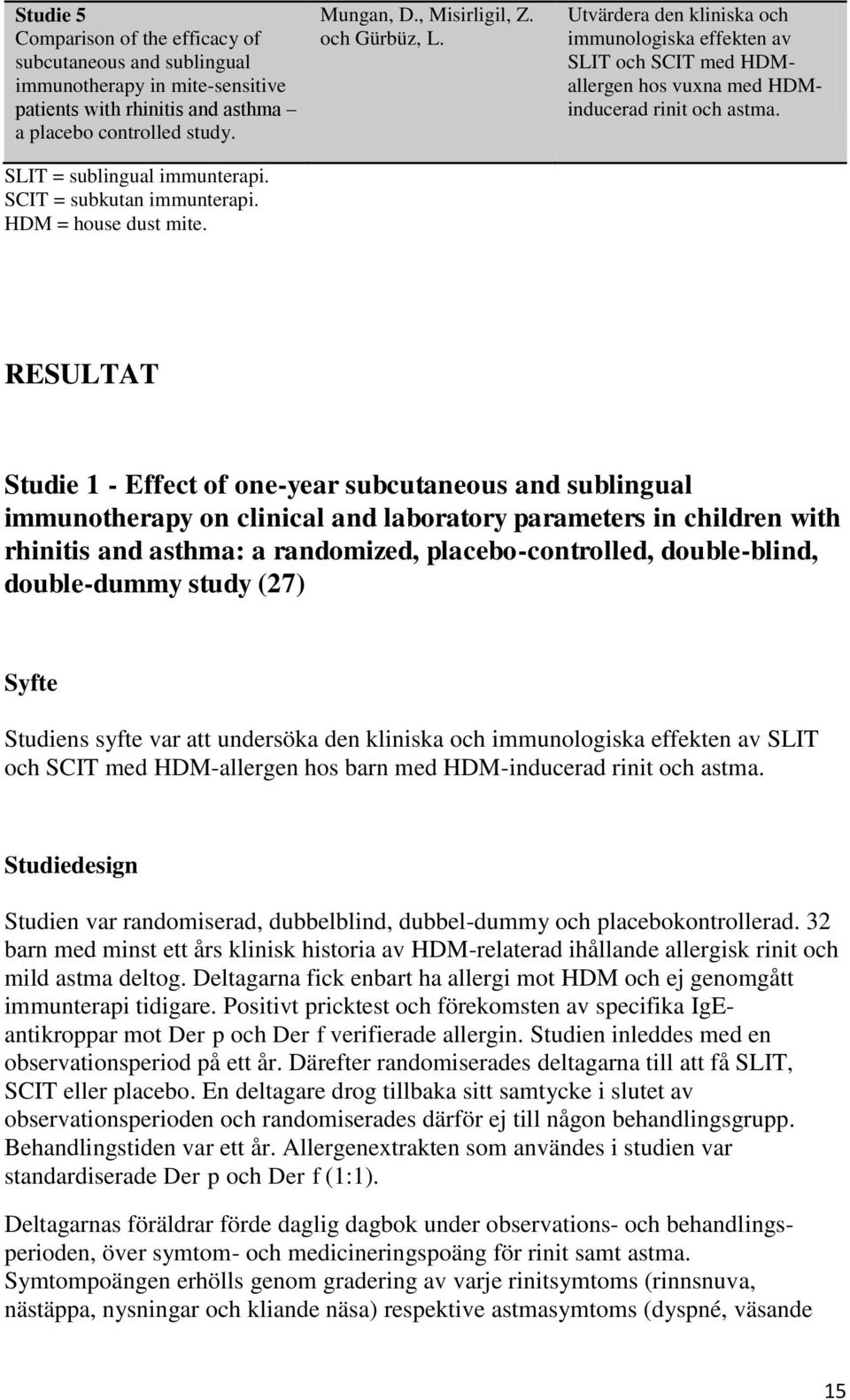 Utvärdera den kliniska och immunologiska effekten av SLIT och SCIT med HDMallergen hos vuxna med HDMinducerad rinit och astma.