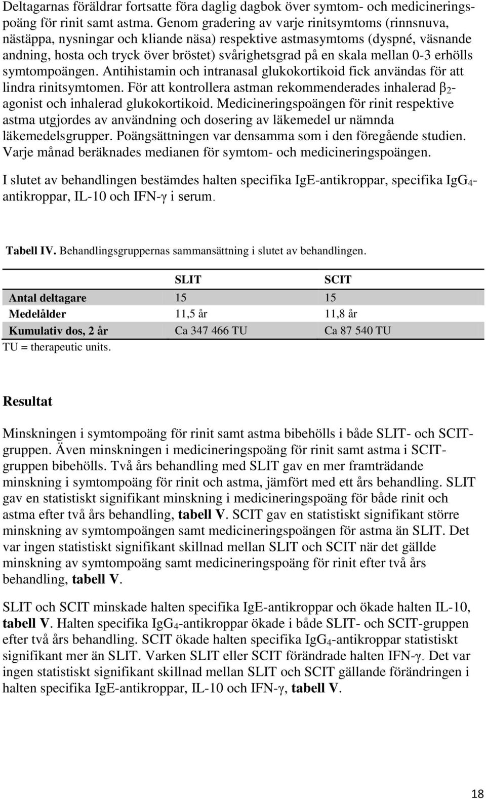 mellan 0-3 erhölls symtompoängen. Antihistamin och intranasal glukokortikoid fick användas för att lindra rinitsymtomen.