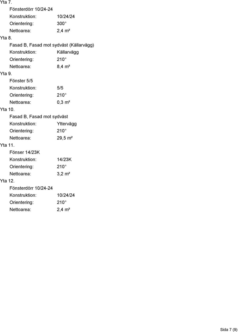 Fönster 5/5 Konstruktion: 5/5 Nettoarea: 0,3 m² Yta 10.