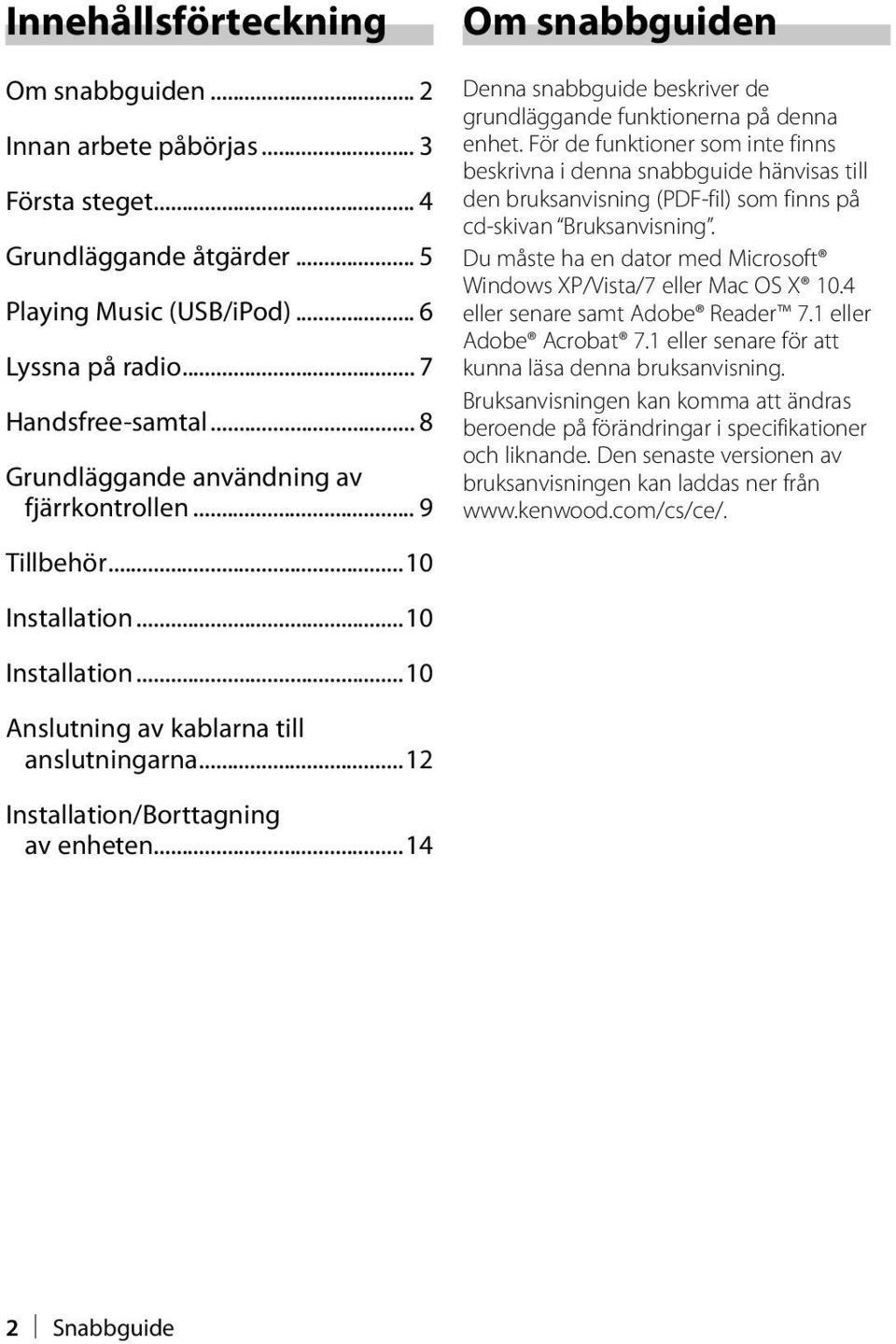 För de funktioner som inte finns beskrivna i denna snabbguide hänvisas till den bruksanvisning (PDF-fil) som finns på cd-skivan Bruksanvisning.