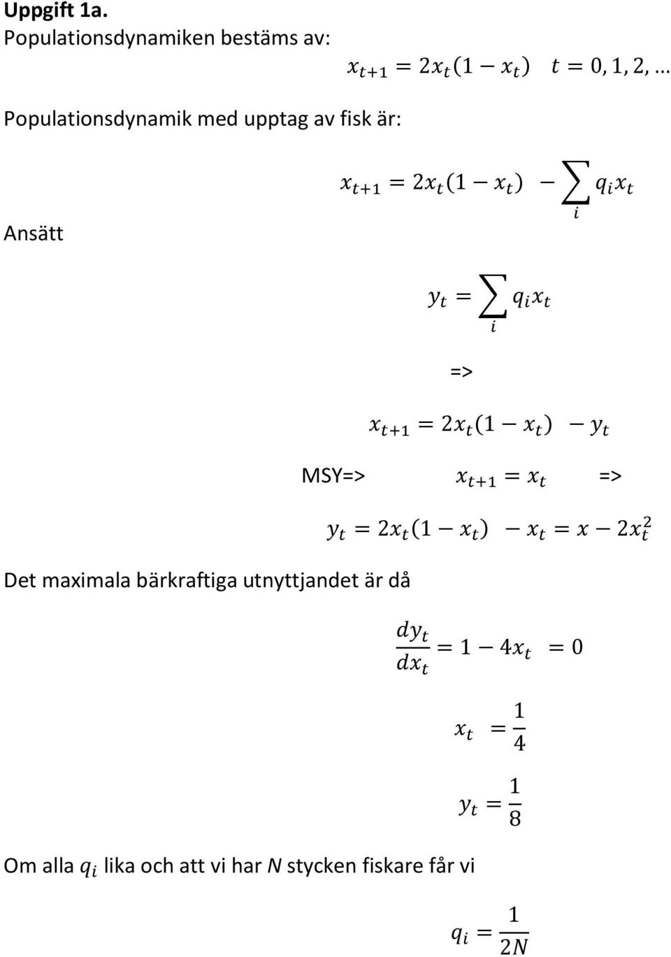 Populationsdynamik med upptag av fisk är: Ansätt