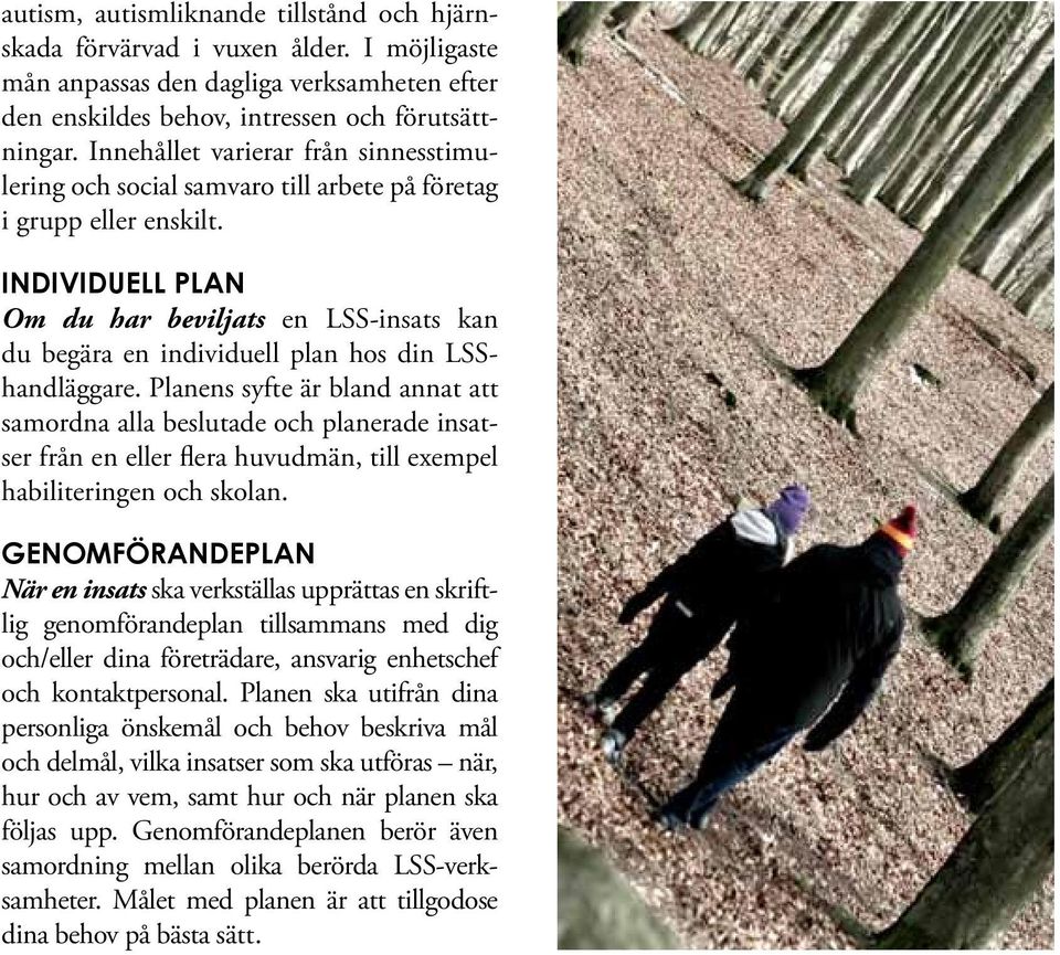 INDIVIDUELL PLAN Om du har beviljats en LSS-insats kan du begära en individuell plan hos din LSShandläggare.