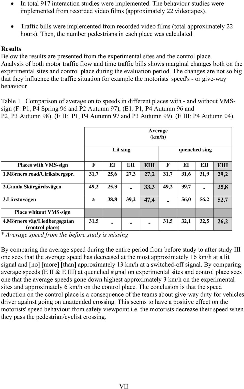 Results Below the results are presented from the experimental sites and the control place.