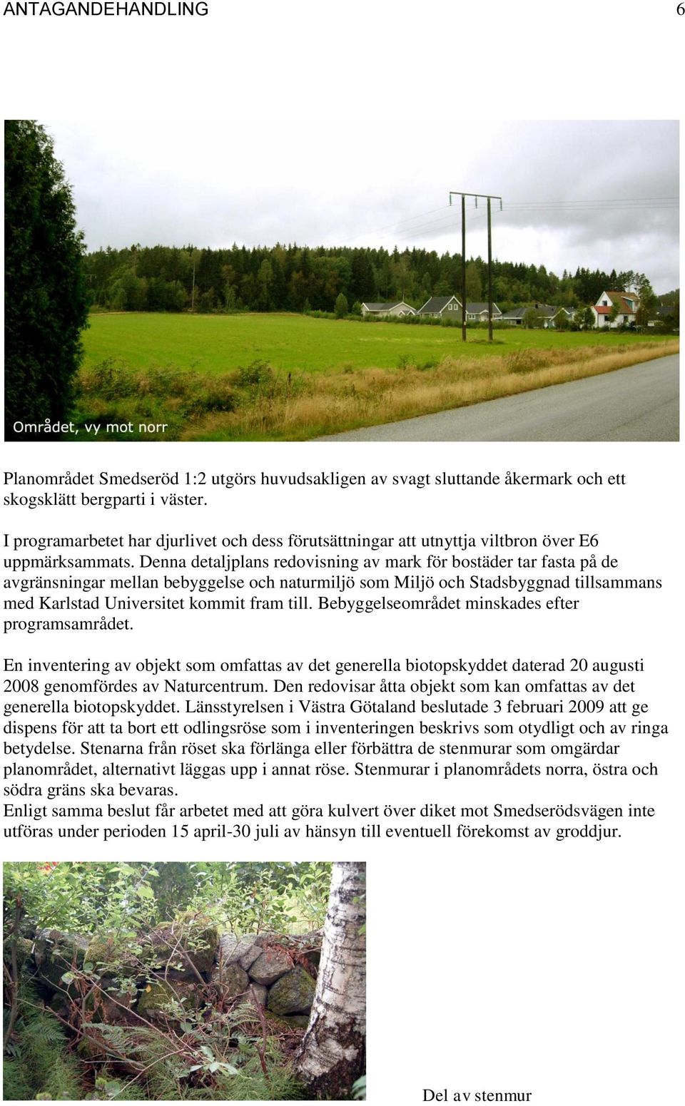 Denna detaljplans redovisning av mark för bostäder tar fasta på de avgränsningar mellan bebyggelse och naturmiljö som Miljö och Stadsbyggnad tillsammans med Karlstad Universitet kommit fram till.
