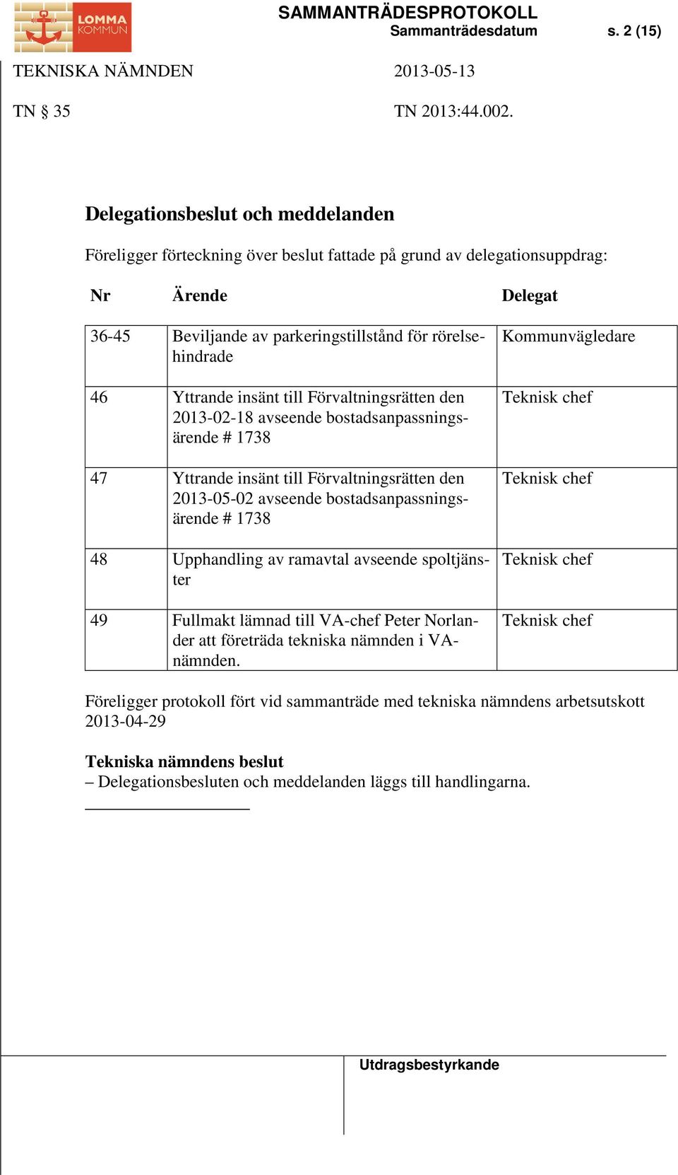 insänt till Förvaltningsrätten den 2013-02-18 avseende bostadsanpassningsärende # 1738 47 Yttrande insänt till Förvaltningsrätten den 2013-05-02 avseende bostadsanpassningsärende # 1738 48