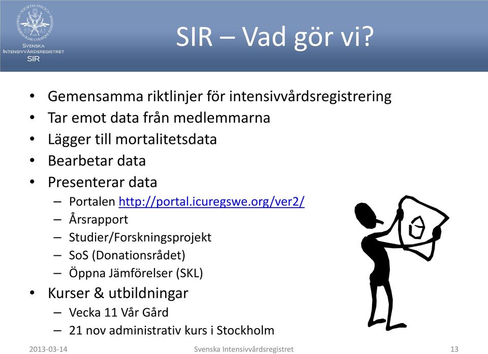 mortalitetsdata Bearbetar data Presenterar data Portalen http://portal.icuregswe.