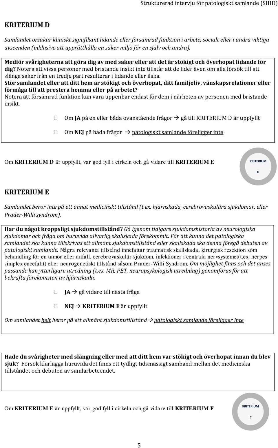 Notera att vissa personer med bristande insikt inte tillstår att de lider även om alla försök till att slänga saker från en tredje part resulterar i lidande eller ilska.