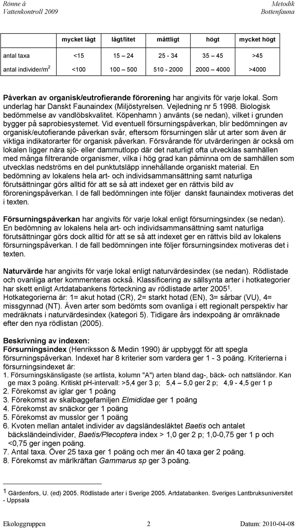 Köpenhamn ) använts (se nedan), vilket i grunden bygger på saprobiesystemet.