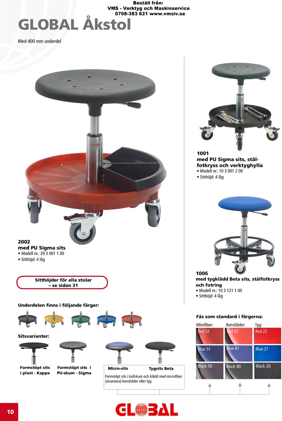 : 20 3 001 1 00 Sitthöjd: 4 låg se sidan 31 1006 med tygklädd Beta sits, stålfotkryss och fotring Modell nr.