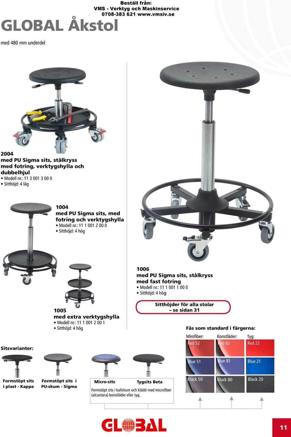 : 11 1 001 2 00 0 Sitthöjd: 4 hög 1006 med PU Sigma sits, stålkryss med fast fotring Modell nr.: 11 1 001 1 00 0 Sitthöjd: 4 hög Sitsvarianter: 1005 med extra verktygshylla Modell nr.