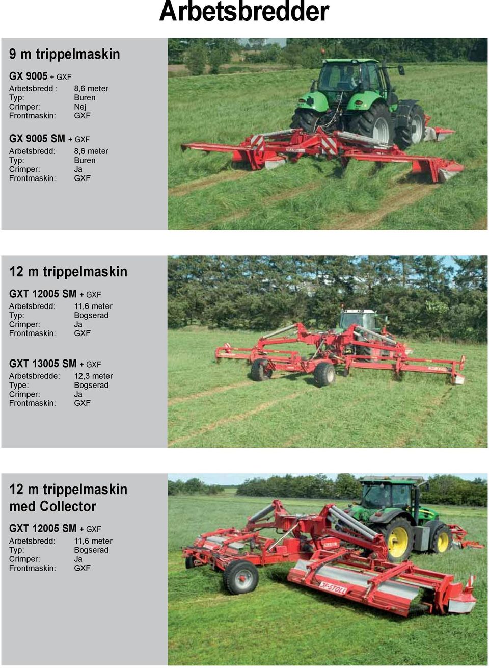 meter Typ: Bogserad Crimper: Ja Frontmaskin: GXF GXT 13005 SM + GXF Arbetsbredde: 12,3 meter Type: Bogserad Crimper: Ja