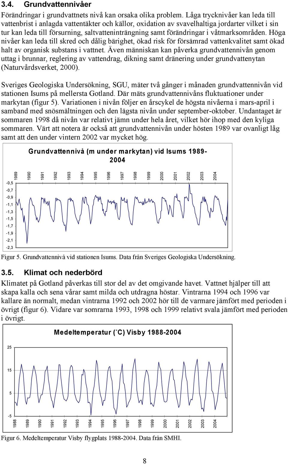 våtmarksområden. Höga nivåer kan leda till skred och dålig bärighet, ökad risk för försämrad vattenkvalitet samt ökad halt av organisk substans i vattnet.