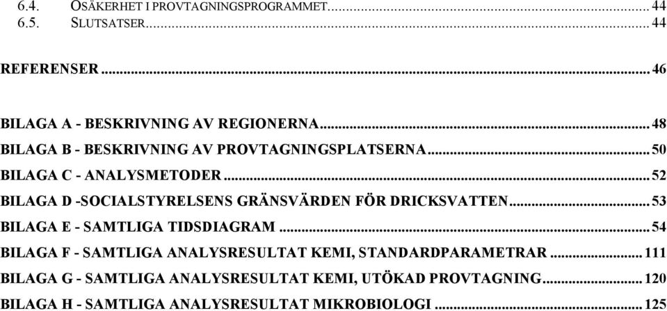 .. BILAGA D -SOCIALSTYRELSENS GRÄNSVÄRDEN FÖR DRICKSVATTEN... 3 BILAGA E - SAMTLIGA TIDSDIAGRAM.