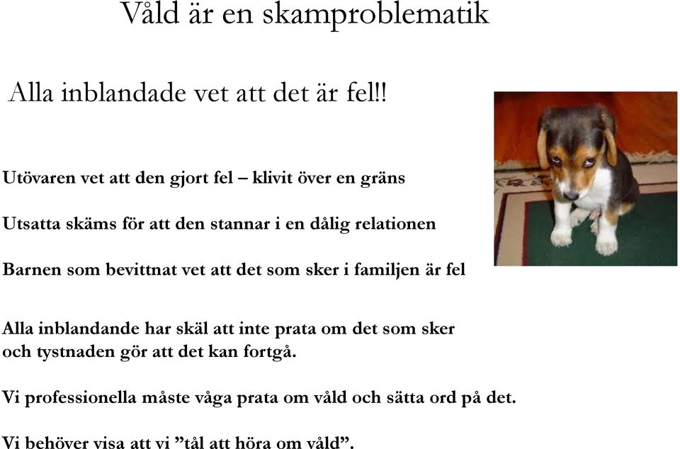 relationen Barnen som bevittnat vet att det som sker i familjen är fel Alla inblandande har skäl att inte