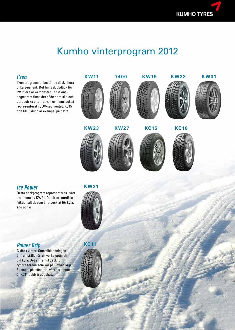 KW11 7400 KW19 KW22 KW31 KW23 KW27 KC15 KC16 Ice Power Detta däckprogram representeras i vårt sortiment av KW21.